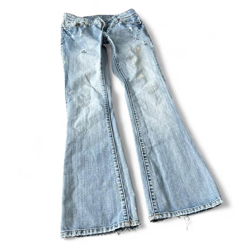 Vintage American Eagle Distressed Hipster Low Rise Flare Jeans – Size 0 Short - Picture 2 of 8